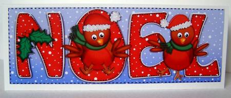 Large Dl Xmas Noel with Robins Quick Card with 3D Decoupage by Margaret McCartney