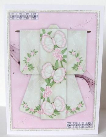 A4 Flutterby Fantasy Kimono Card in Pink by Margaret McCartney