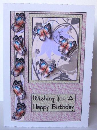 Beige and Blue Floral Butterfly Card Front by Margaret McCartney