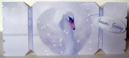 Large Cracker Shaped Swan Christmas Card by Margaret McCartney