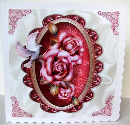 Beatuful Opulent Pink Roses and Dove 8x8 by Margaret McCartney