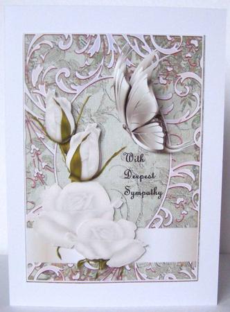 Sympathy Roses and Butterflie in Soft Grey by Margaret McCartney