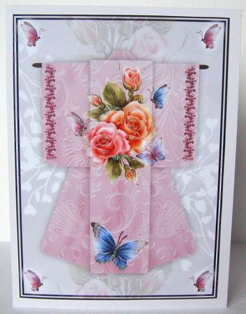 A4 Fantasy Rose Kimono Card in Pink by Margaret McCartney