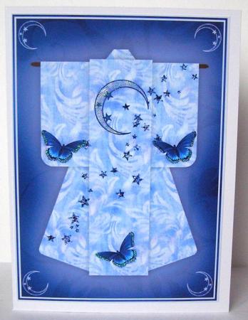 A4 Butterfly Moon Kimono Card in Blue by Margaret McCartney