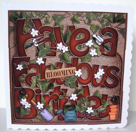 8 x 8 Happy Birthday Gardening Scalloped Corner Topper by Margaret McCartney