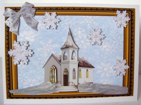 Lovely White Church with Snowflakes by Margaret McCartney