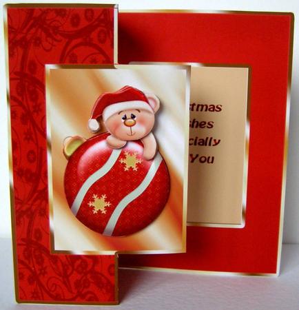 Teddy & Christmas Bauble Fold Back Card by Margaret McCartney