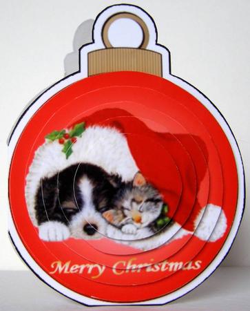 Cat and Dog Bauble Shaped Card by Margaret McCartney