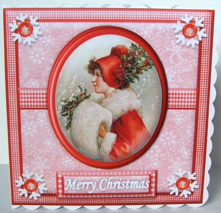 Vintage Christmas Girl in a Red Coat with White Fur Trim by Margaret McCartney