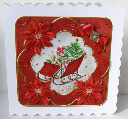 Red Sleigh Poinsettia Fancy 3D Decoupage Topper by Margaret McCartney