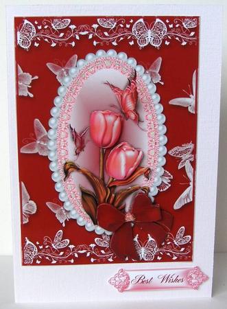 Spring Tulips in a Red Flutter Frame by Margaret McCartney