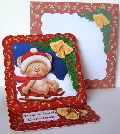Sledging Fun Teddy Bear Christmas Easel Card Kit by Margaret McCartney