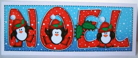 Large Dl Xmas Noel with Penguins Quick Card with 3D Decoupag by Margaret McCartney