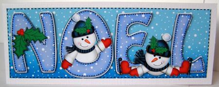 Large Dl Xmas Noel with Snowmen Quick Card with 3D Decoupage by Margaret McCartney
