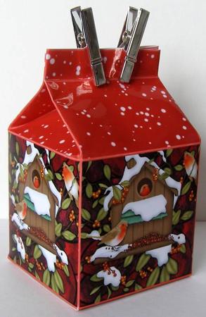 Milk Carton Gift Boxes - Christmas Robins by Margaret McCartney