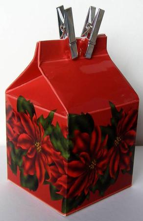 Milk Carton Gift Box - Red Poinsettea's by Margaret McCartney