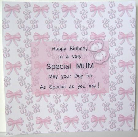Insert for Mums Birthday Pink Bows & Butterfly by Margaret McCartney