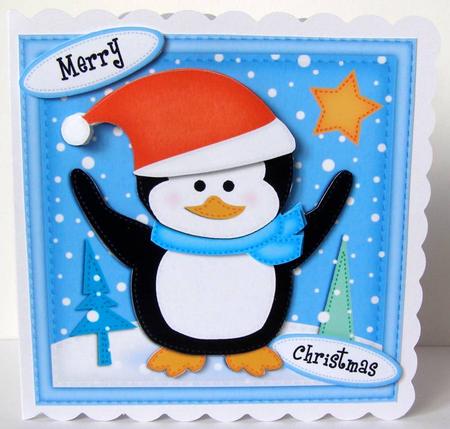 Xmas Cute Penguin Quick Card N 3D Decoupage by Margaret McCartney