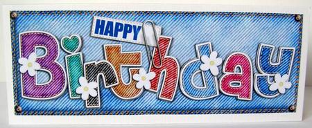 Large Dl Happy Birthday Denim N Daisies Quick Card Decoupage by Margaret McCartney