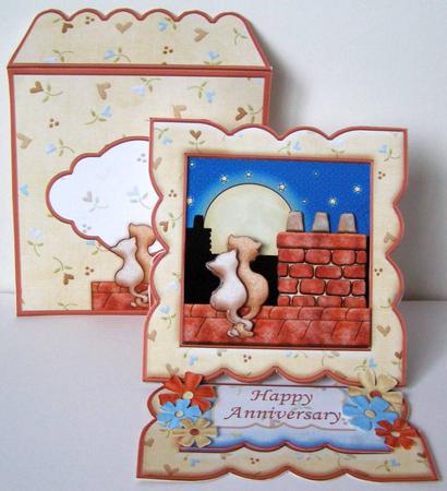 Rooftop Cats Easel Card Kit & Decoupage by Margaret McCartney