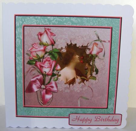 Vintage Teal & Pink Roses by Margaret McCartney