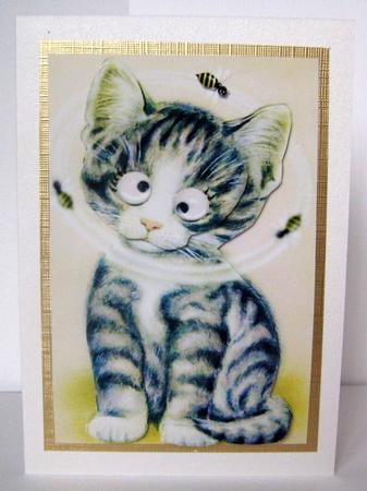 Crossed-eyed Kitty Cat Fun A5 Decoupage Card for Children by Margaret McCartney