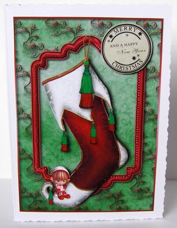 Vintage Stocking with Elf + Decoupage by Margaret McCartney