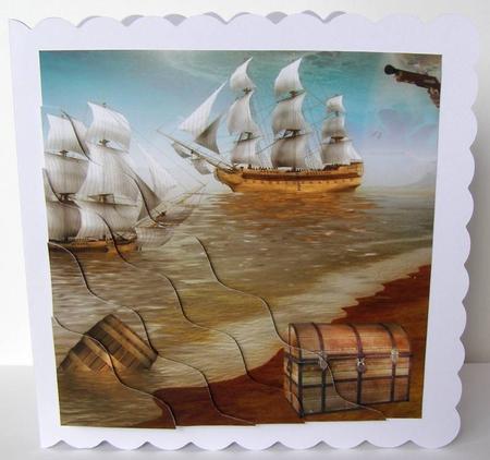 Pirate Ship Square Wavy Corner Stacker by Margaret McCartney
