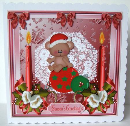 Holly & Berries 8x8ins Decoupage Card Front by Margaret McCartney