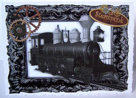 Steam Punk Train in Black Baroque Frame A4 by Margaret McCartney