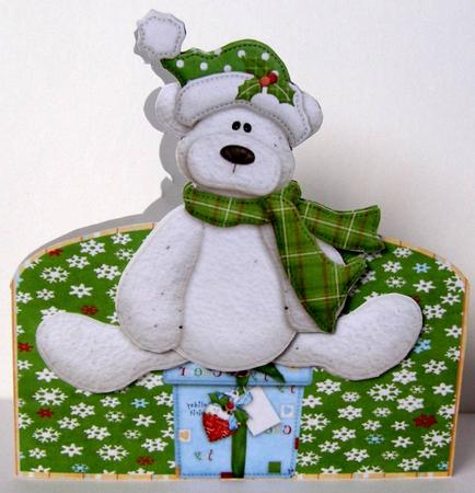 Holly Christmas Bear Shaped Card by Margaret McCartney