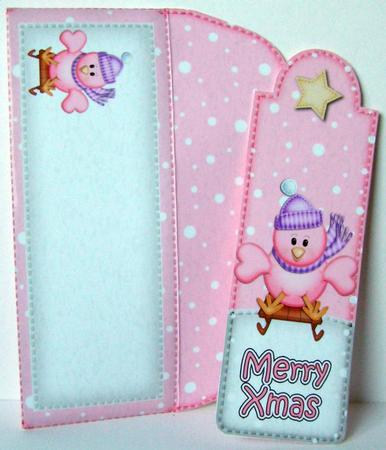 Xmas Sledging Little Birdie Bookmark Card N Envelope by Margaret McCartney