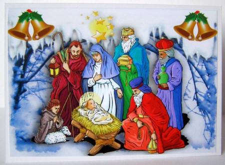 Nativity Scene with Three Wise Men A4 by Margaret McCartney