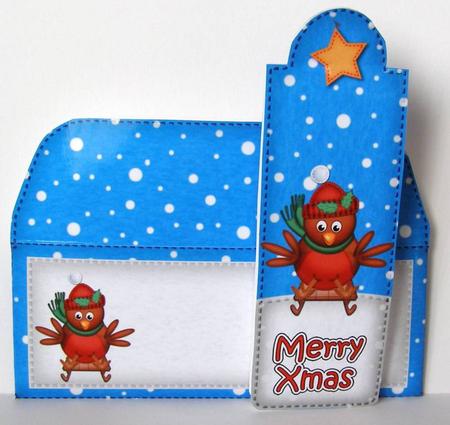 Xmas Sledging Robin Bookmark Card N Envelope by Margaret McCartney