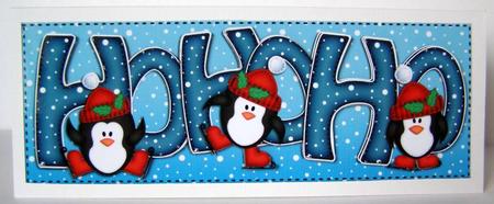 Large Dl Xmas Hohoho Penguins Quick Card with 3D Decoupage by Margaret McCartney