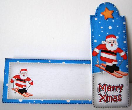 Xmas Skiing Santa Bookmark Card N Envelope by Margaret McCartney