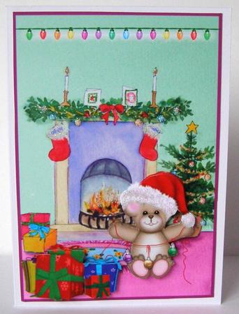 Santa Bear and Presents by the Tree Decoupage Topper by Margaret McCartney