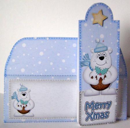 Xmas Polar Bear's Pudding Bookmark Card N Envelope by Margaret McCartney