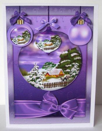 Christmas Quick Card with Decorations in Purple by Margaret McCartney