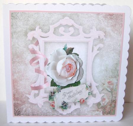 Birthday Rose Shabby Chic Card Front by Margaret McCartney