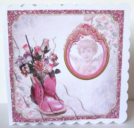 Rosebuds, Boot and Angel Corner Stacker Card Front by Margaret McCartney