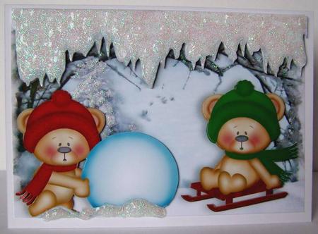 Cute Little Teddies Playing in the Snow by Margaret McCartney