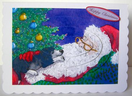 Santa and a Little Helper Taking a Break Oval Pyramid by Margaret McCartney