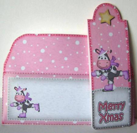 Xmas Skating Milly Moo Cow Bookmark Card N Envelope by Margaret McCartney