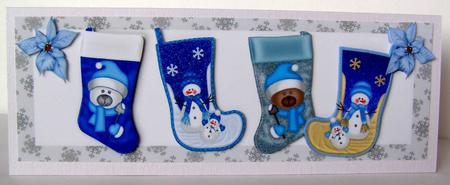 Blue Christmas Stockings with Bears and Snowmen Dl by Margaret McCartney