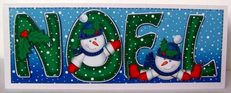 Large Dl Xmas Noel with Snowmen Quick Card with 3D Decoupage by Margaret McCartney