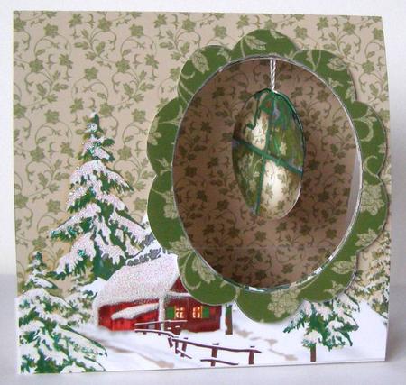 Patchwork Christmas Ball Tent Aperture Card by Margaret McCartney