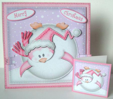 3D Oops Penguin Xmas Animated Moveable Snowball Card Kit by Margaret McCartney