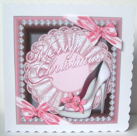 Merry Christmas Pink Bling Shoes Card Topper by Margaret McCartney