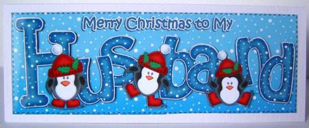 Large Dl Xmas Husband with Penguins Quick Card 3D Decoupage by Margaret McCartney